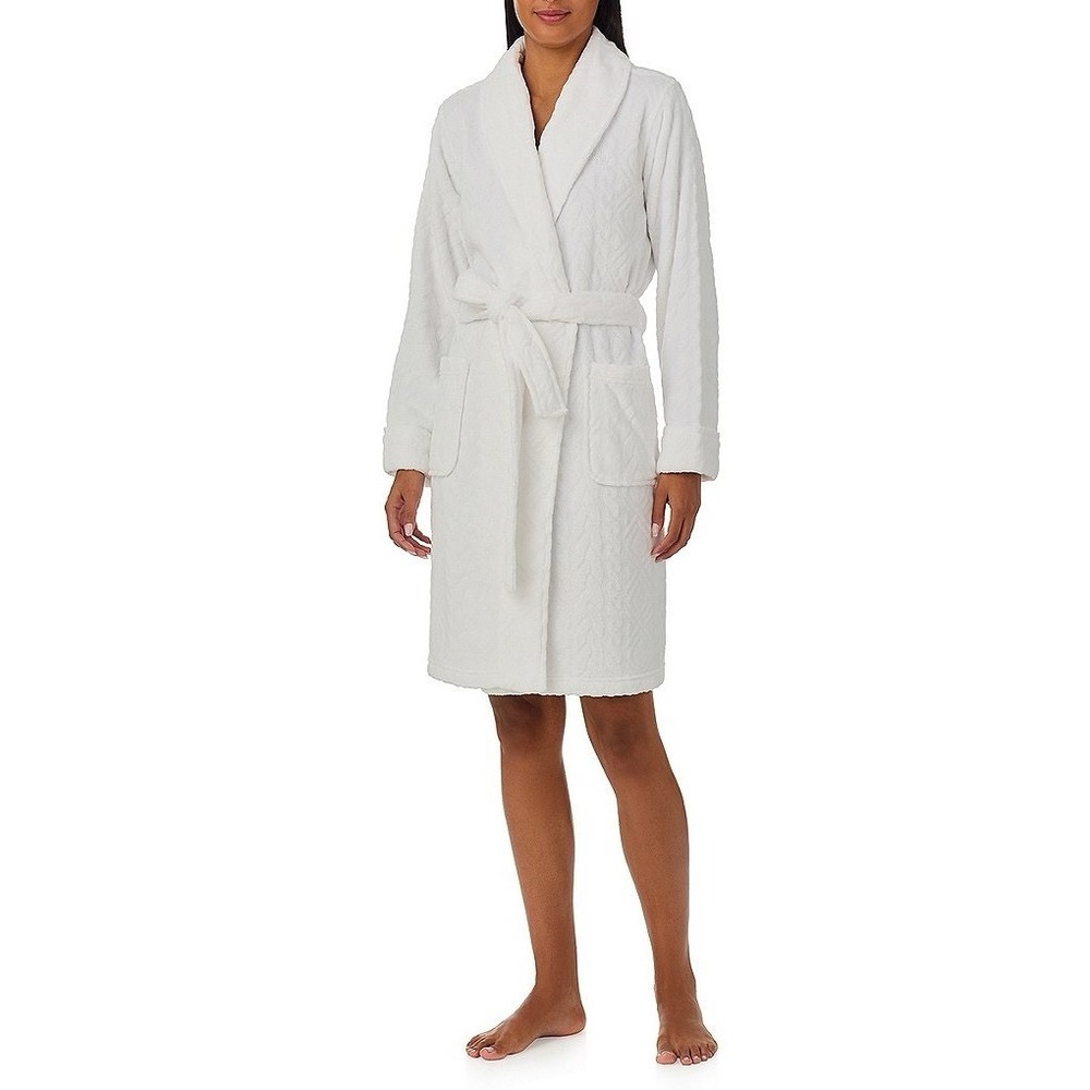 Ralph Lauren White Quilted Shawl Collar Bath Robe Embroidered‎ Logo Size L